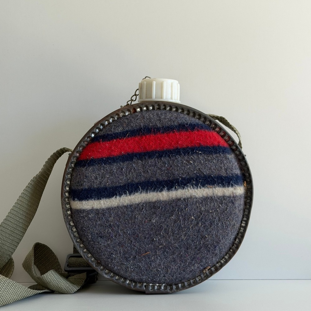 Vintage Western Canteen Wool Insulated Round Water Jug Cowboy Blanket 24oz